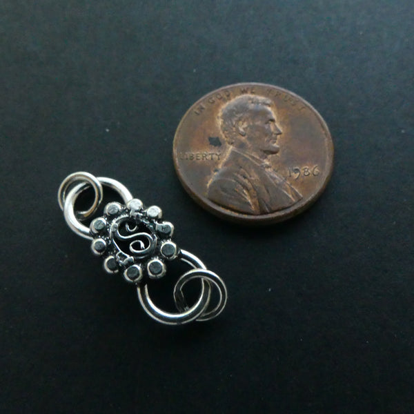 Clasp, Sterling Silver S-Hook, with Center Decor, 27mm Including Rings