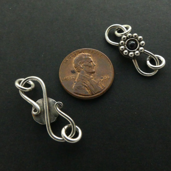 Clasp, Sterling Silver S-Hook, with Mini Amethyst Cabs, 30mm Long, Sold Individually