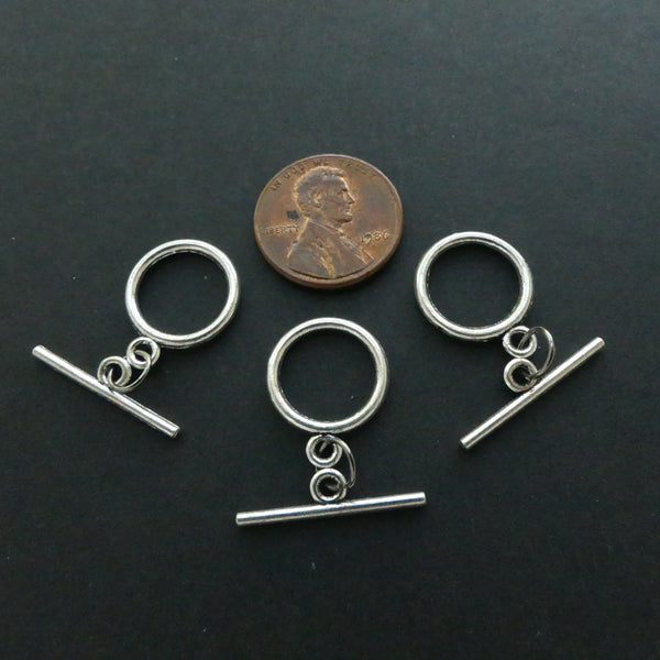 Clasp, Silver Tone Toggle, Plain Ring and Bar, Ring 9mm Diameter, Sold a Set of 3