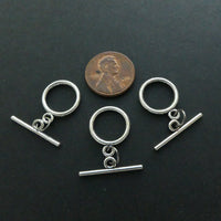Clasp, Silver Tone Toggle, Plain Ring and Bar, Ring 9mm Diameter, Sold a Set of 3
