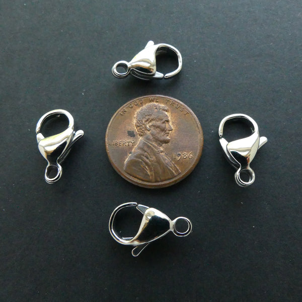 Clasp, Silver Tone (Steel Grey) Lobster, 15mm, Sold by Set of 4
