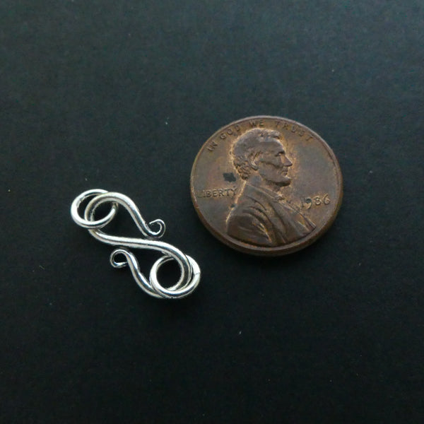 Clasp, Sterling Silver S-Hook, Small, No Decor, 19mm, Sold Individually