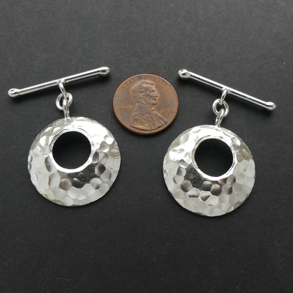 Clasp, Hammered Toggle, Thai Sterling Silver, Sold Individually, 24mm Diameter