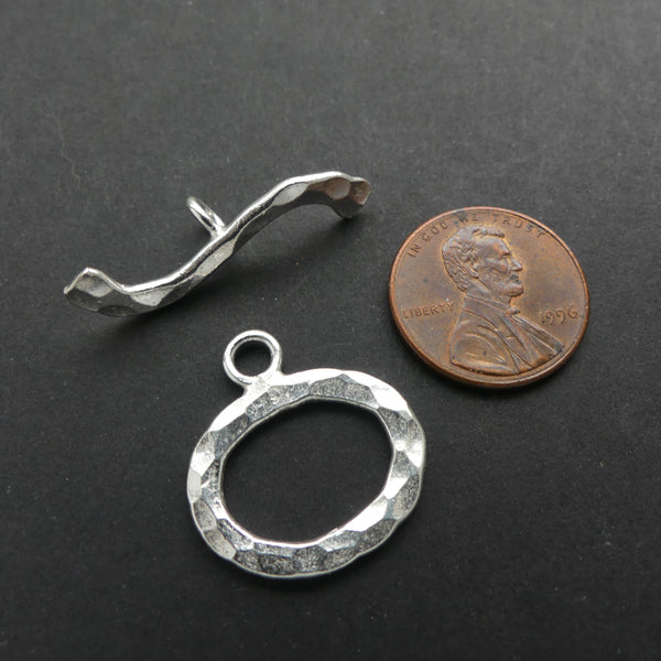 Clasp, Toggle, Hammered Oval, Thai Sterling Silver, 20mm at Widest