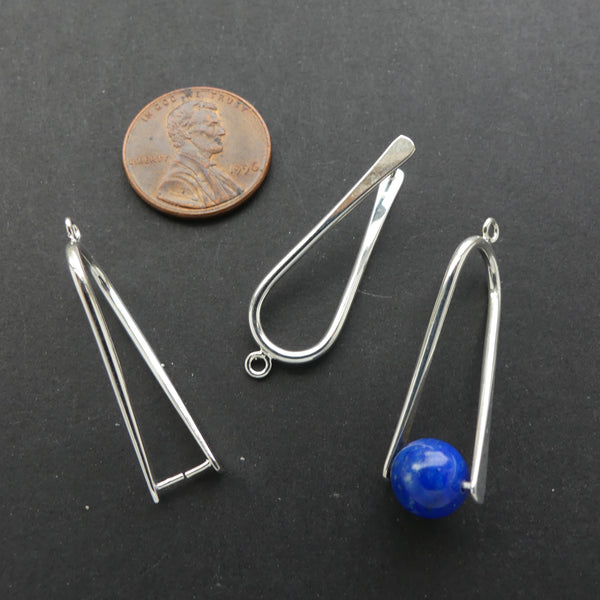 Earwires, Pinchable Component, Silver Plated, Sold in Pairs 32x7mm