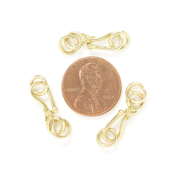 Clasp, Brass, J Hook with 2 Rings, 23mm, Sets of 4
