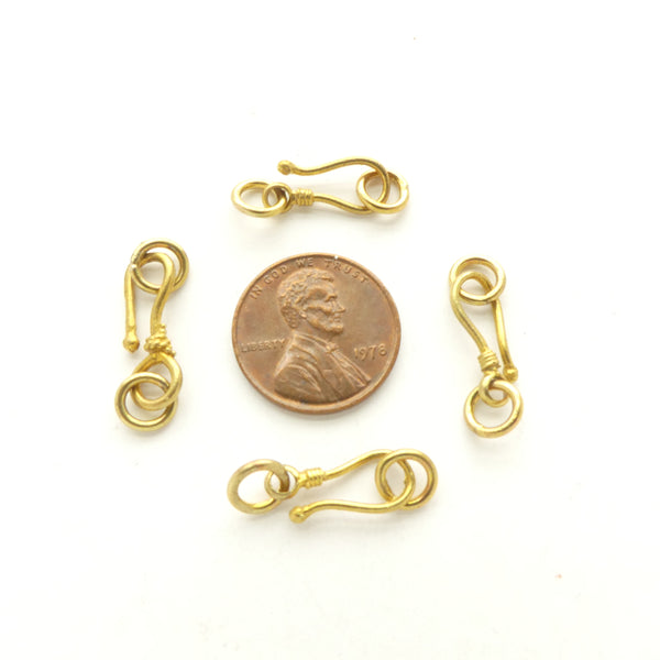 Clasp, Brass, J Hook with 2 Rings, 23mm, Sets of 4