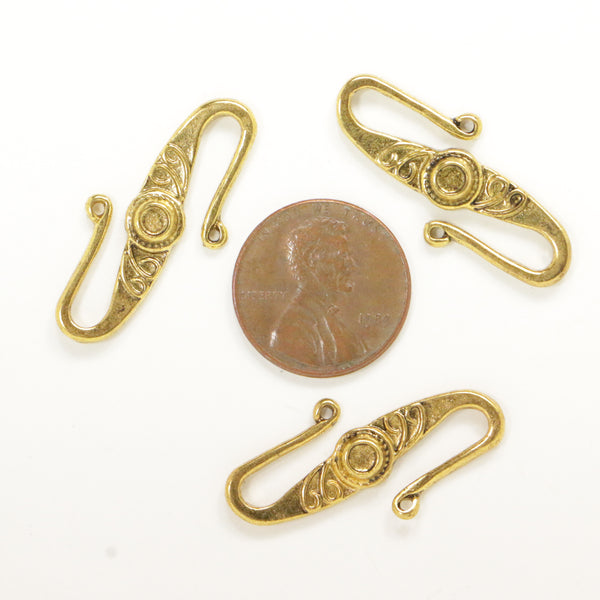 Clasp, Cast Gold-Tone, S Hook with Wire Design, 30mm, Sold in Sets of 3