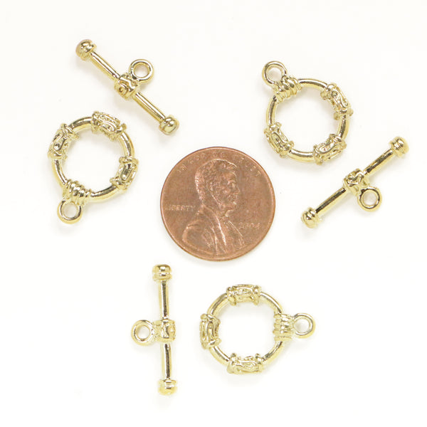 Claps, Toggle, Cast Brass Gold Plated,  Ring 15mm Diameter, Sold in Sets of 3