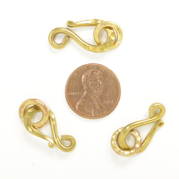 Clasp, Brass, J Hook, Hammered, Medium 24mm, Sold Individually