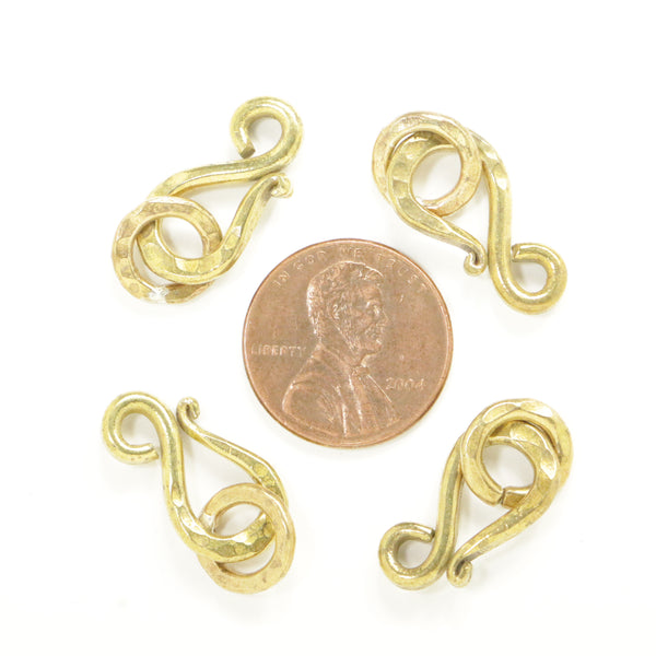 Clasp, Brass, J Hook, Hammered, Medium Small 23mm, Sold Individually