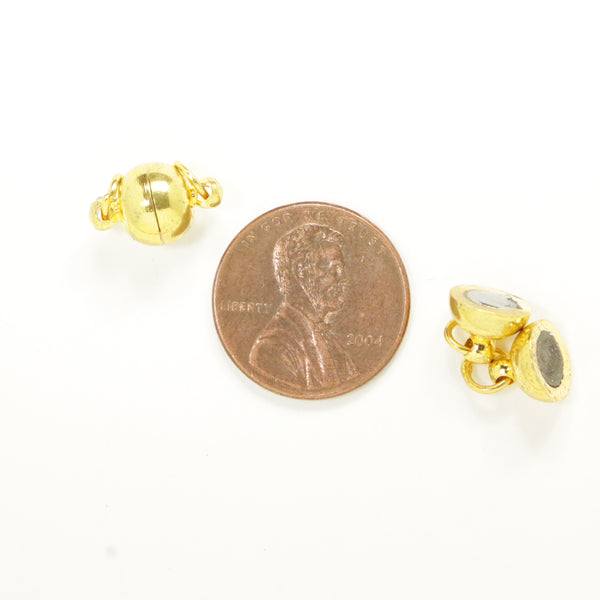Clasps, Gold Plated Ball Shape Magnetic, 8mm Diameter, Sold in Sets of 2