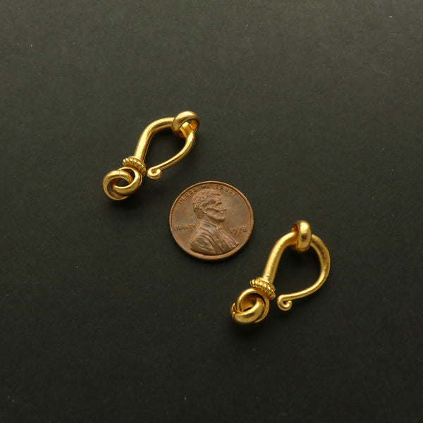 Clasp, Gold Vermeil, J Hook, Large 30mm with 2 Loops, Sold Individually