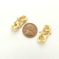 Clasp, Gold Vermeil, S Hook, Medium Hammered 27mm, Sold Individually