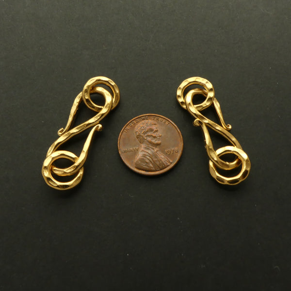 Clasp, Gold Vermeil, S Hook, Large 40mm with Rings, Sold Individually