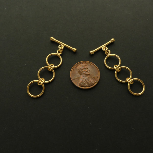 Clasp, Gold Vermeil, Toggle with Extender Rings, Ring 12mm, Sold Individually