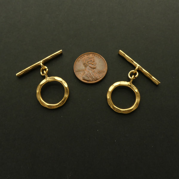 Clasp, Gold Vermeil, Toggle, Large Hammered Ring 18mm, Sold Individually