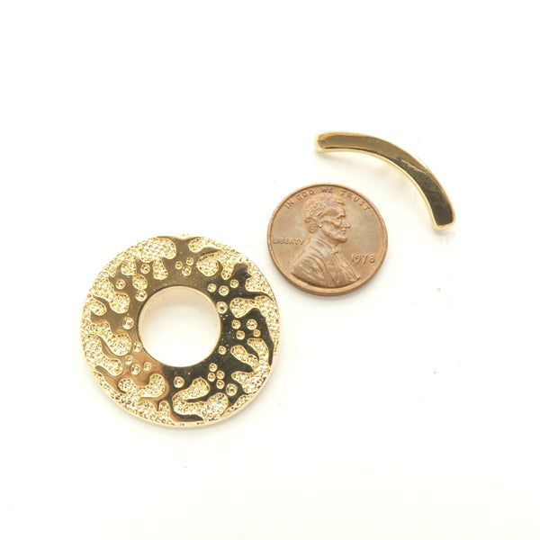Clasp, Cast Gold-Tone, Toggle, Ring of Fire Design, 30mm Diameter, Sold Individually