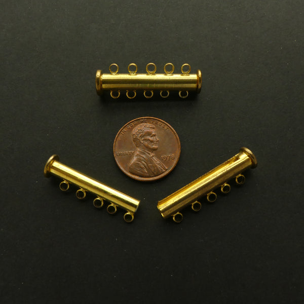 Clasp, Sliding Bar, 5 Strand, Gold Plated, Sold Individually