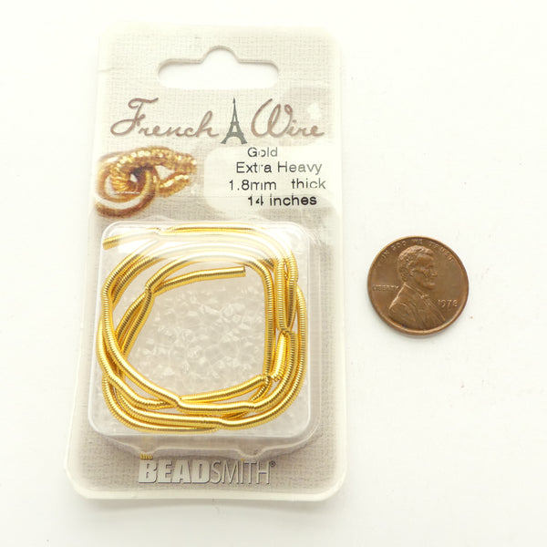 Frech Wire, Gold Tone, Thick (1.8mm diameter) Sold in Packages of 14 inches