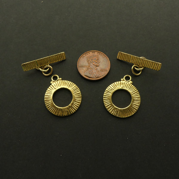 Clasp, Gold Vermeil, Toggle with Sunburst Design, Ring 20mm, Sold Individually