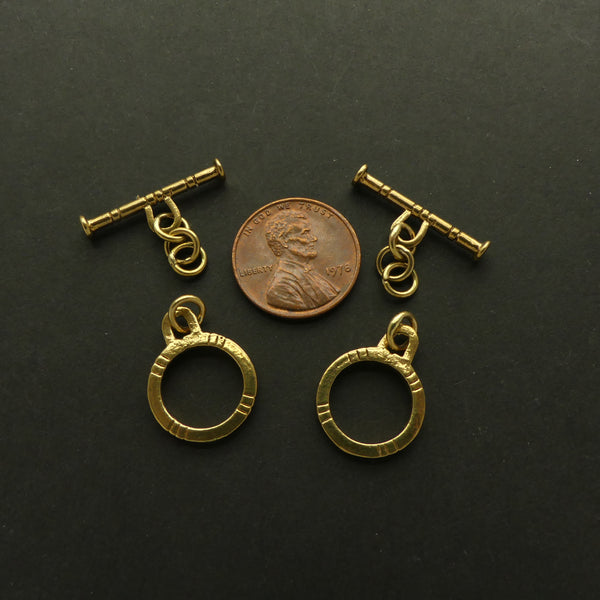 Clasp, Brass, Toggle, 15mm Ring with Geometric Design,  Sold Individually