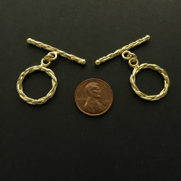 Clasp, Cast Gold-Tone, Toggle Twisted Wire Design, Ring 20mm, Sold Individually