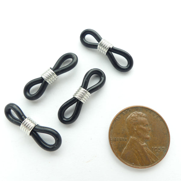 Eyeglass Holder Connectors for Making Eyeglass Chains, Black with Silver, Sets of 4