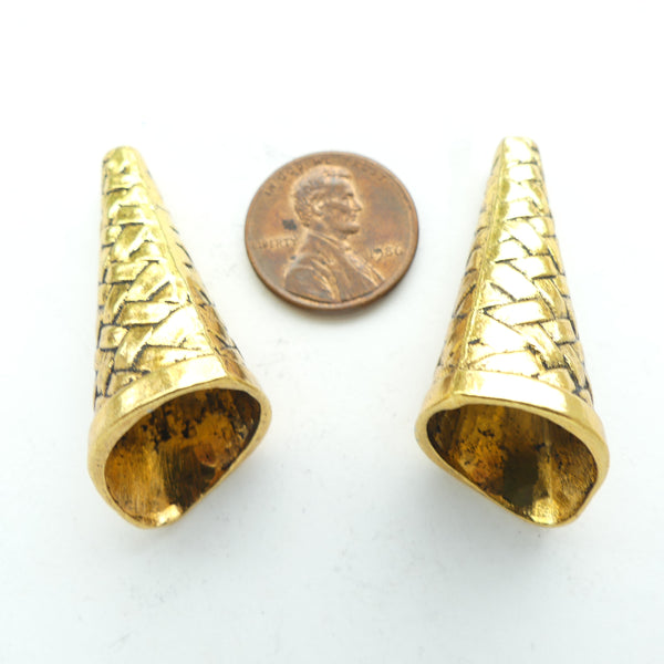 Cones, Cast Brass, Woven Look, 40mm Long, Sold by the Pair
