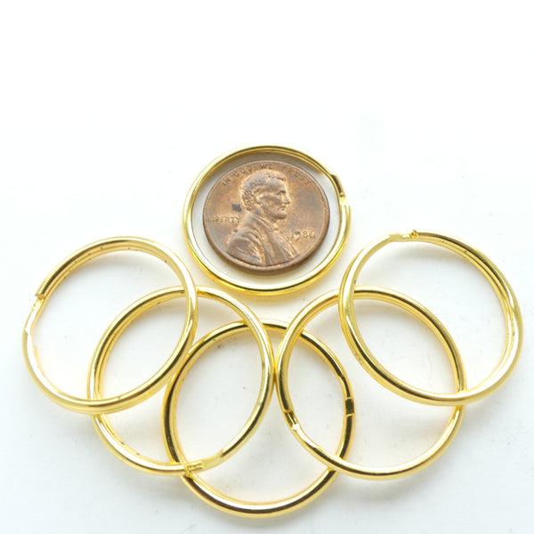 Split Ring Key Rings, Bright Gold Tone, 25mm Diameter, Sets of 6