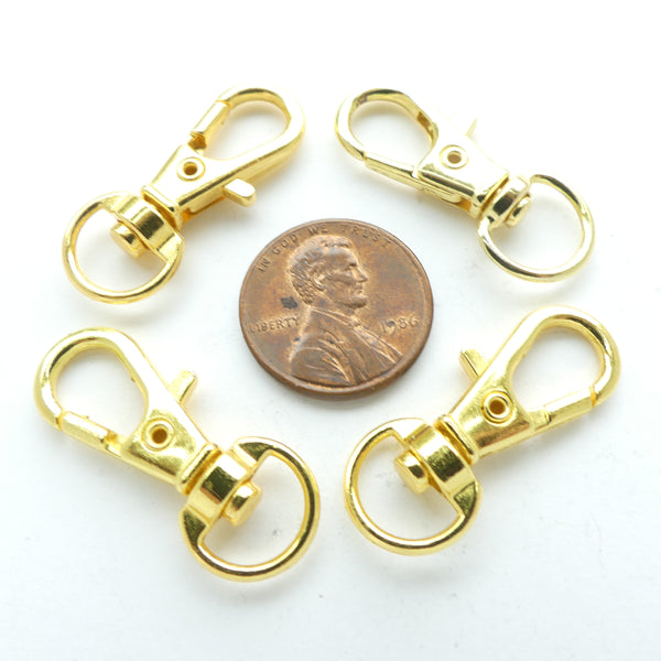 Lobster Clasp on Swivel Hook, Gold Tone, 30mm Long, Sold in Sets of 4