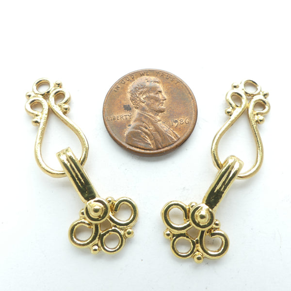 Claps, Brass, Fancy Hook & Eye Clasp, 40mm Long Total, Sold Individually