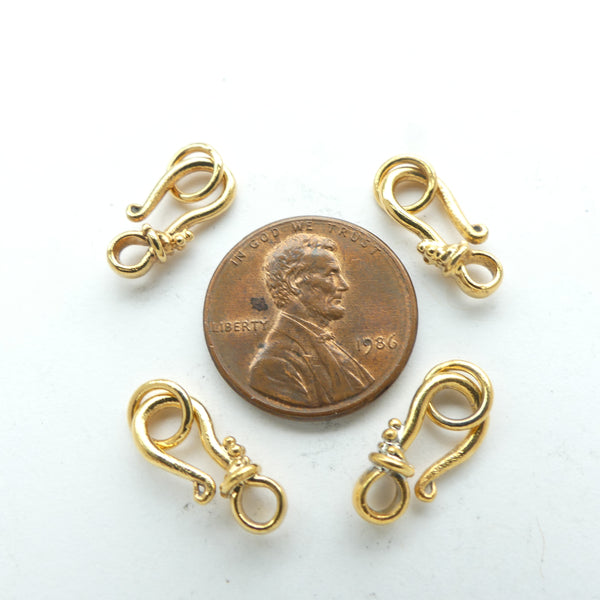 Clasp, Vermeil (Gold Plated Silver), Bali J Hook Clasp & Ring, 17mm Long, Sold Individually