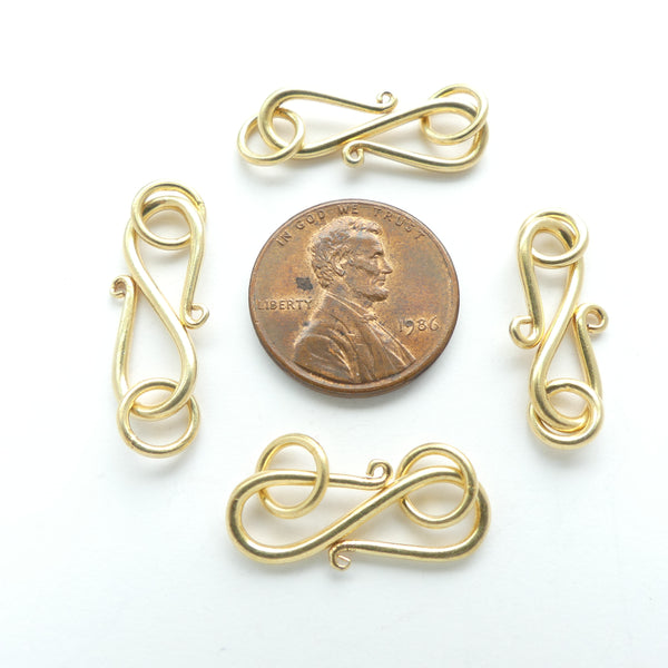 Clasp, Vermeil (Gold Plated Silver) S-Hooks, 28mm Long with Both Rings, Sold Individually