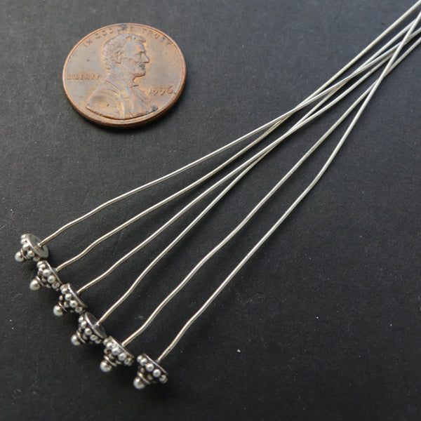 Headpin, Fancy, Indian Sterling Silver, Sold in Sets of 6, 3-inch Long
