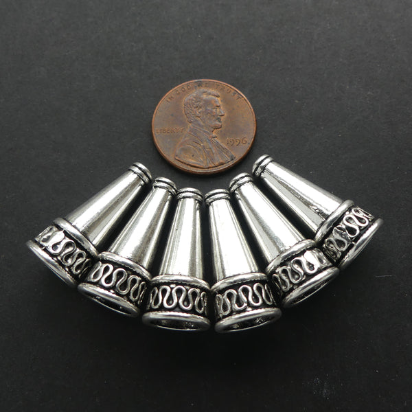 Cast, Cone, Silver-tone, Sold as a Pair, 22x10mm