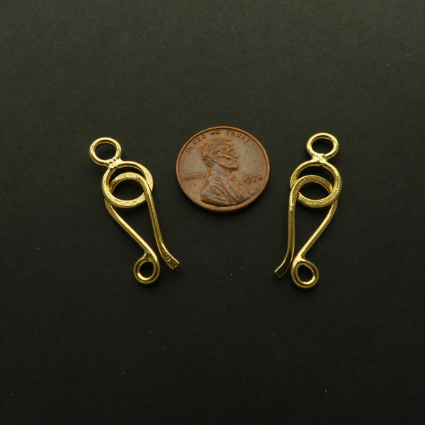 Clasp, Brass Hammered Hook & Eye (aka J-hook) 35mm, Sold Individually