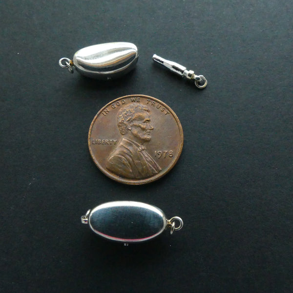 Clasp, Sterling Silver Push, 20mm long including rings