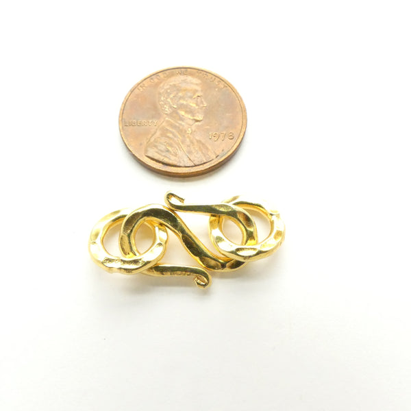 Clasp, Gold Vermeil S-Hook, Hammered, 27mm