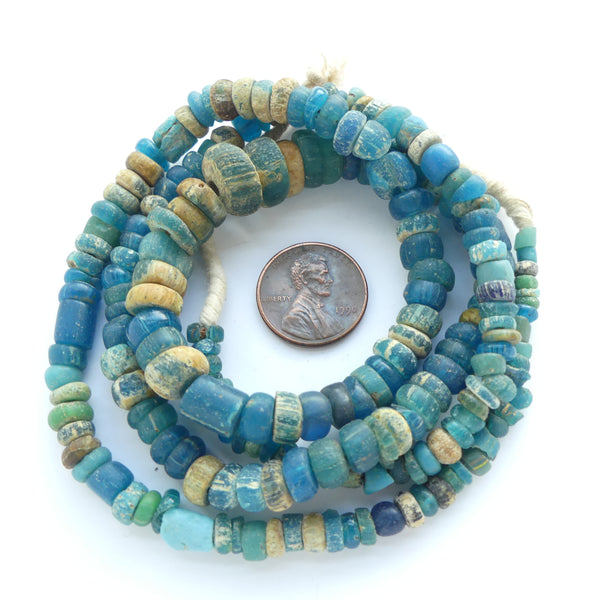 Ancient, Indo-Pacific Beads, Aqua Color, Good Condition Large Beads, 25-inch Strand