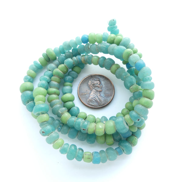 Ancient, Indo-Pacific Beads, Green from Indonesia, 4-6mm on 23-inch Strand