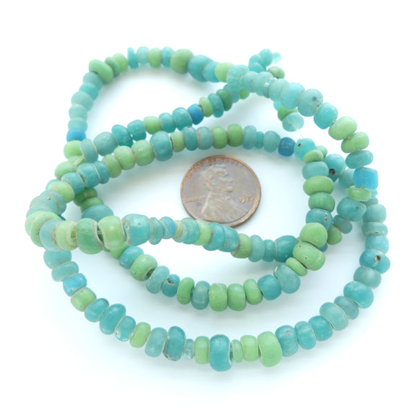 Ancient, Indo-Pacific Beads, Green from Indonesia, 4-6mm on 23-inch Strand
