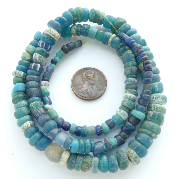 Ancient, Indo-Pacific Beads form Africa, Blue & Aqua, Large Beads on 22-inch strand