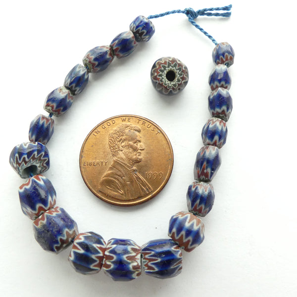 Chevrons, Antique Venetian Mini 7-Layer Chevrons From Peru, Set of 19 Beads