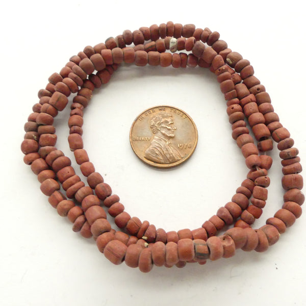 Ancient, Indo-Pacific Beads From Indoneasia, Brick Red Color, 3-5mm on 22-inch Strand