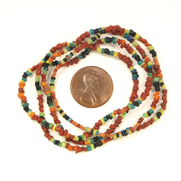 Ancient, Indo-Pacific Beads, Rare Micro Size in Multi-Color Strand 24-inches Long