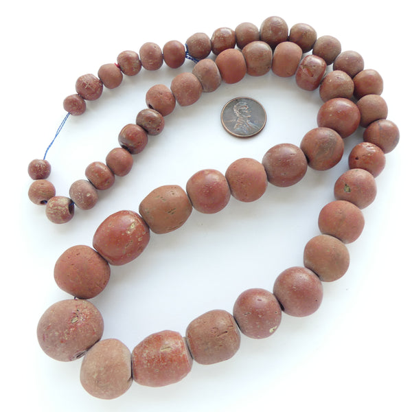 Ancient, Indo-Pacific Giant Brick Red Beads from Indonesia, 8-20mm Diameter, 26-inch Strand