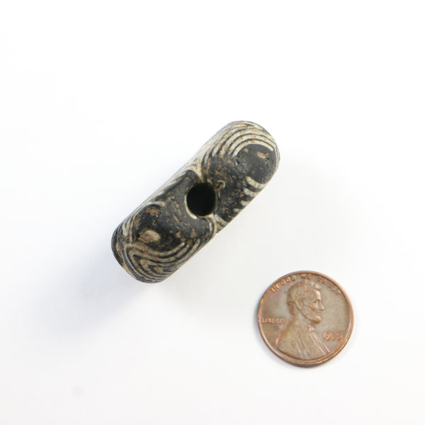 Ancient Tabular Folded Glass Bead, Islamic Period, Black & White, 31x36mm