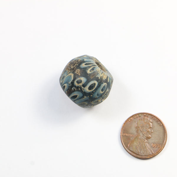 Jatim Bead, Mosaic with Blue and White Eyes, 17x21mm