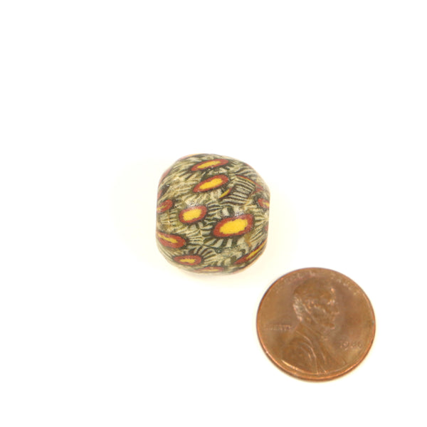 Jatim Bead, Multi-color Mosaic, Red, Yellow, Blue and White, 17x19mm